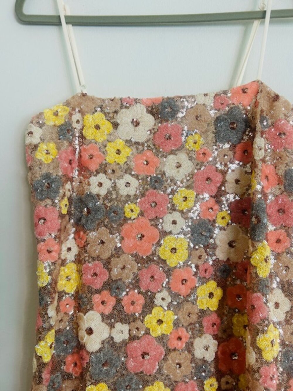 Anthropologie Blue Tassel Floral Sequin Strap Shift Pink Combo Mini Dress NEW - Picture 6 of 16